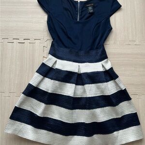 Teeze Me Navy and White Striped Midi Dress